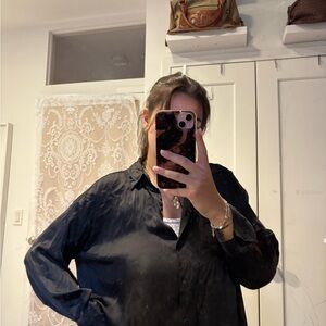 Chic Black Satin Blouse